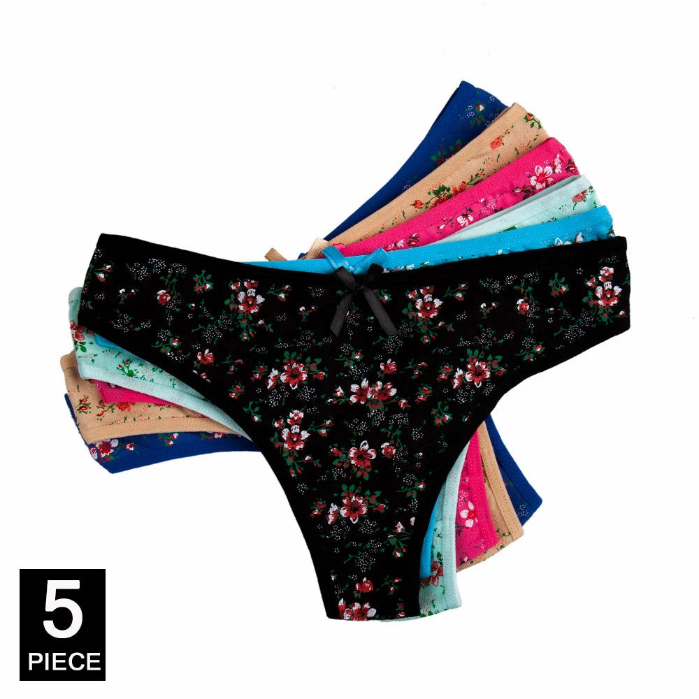 Sexy Thong 5 Pcs for Women Girls Cotton G-Strings Ladies Panties,Cute Cat Print Thongs