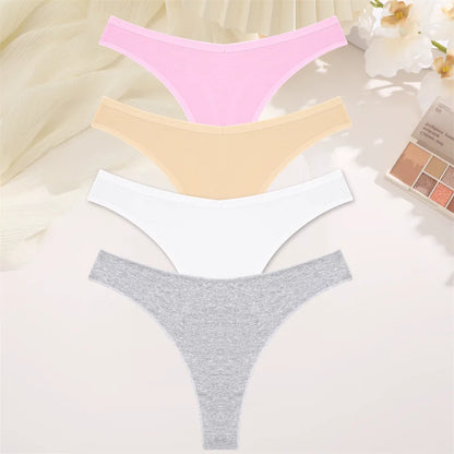 Women Cotton Thongs Female Sexy Low Waist Panties G-String Underwear Thongs Striped Panties Female Underwear T-Back Intimat 4PCS
