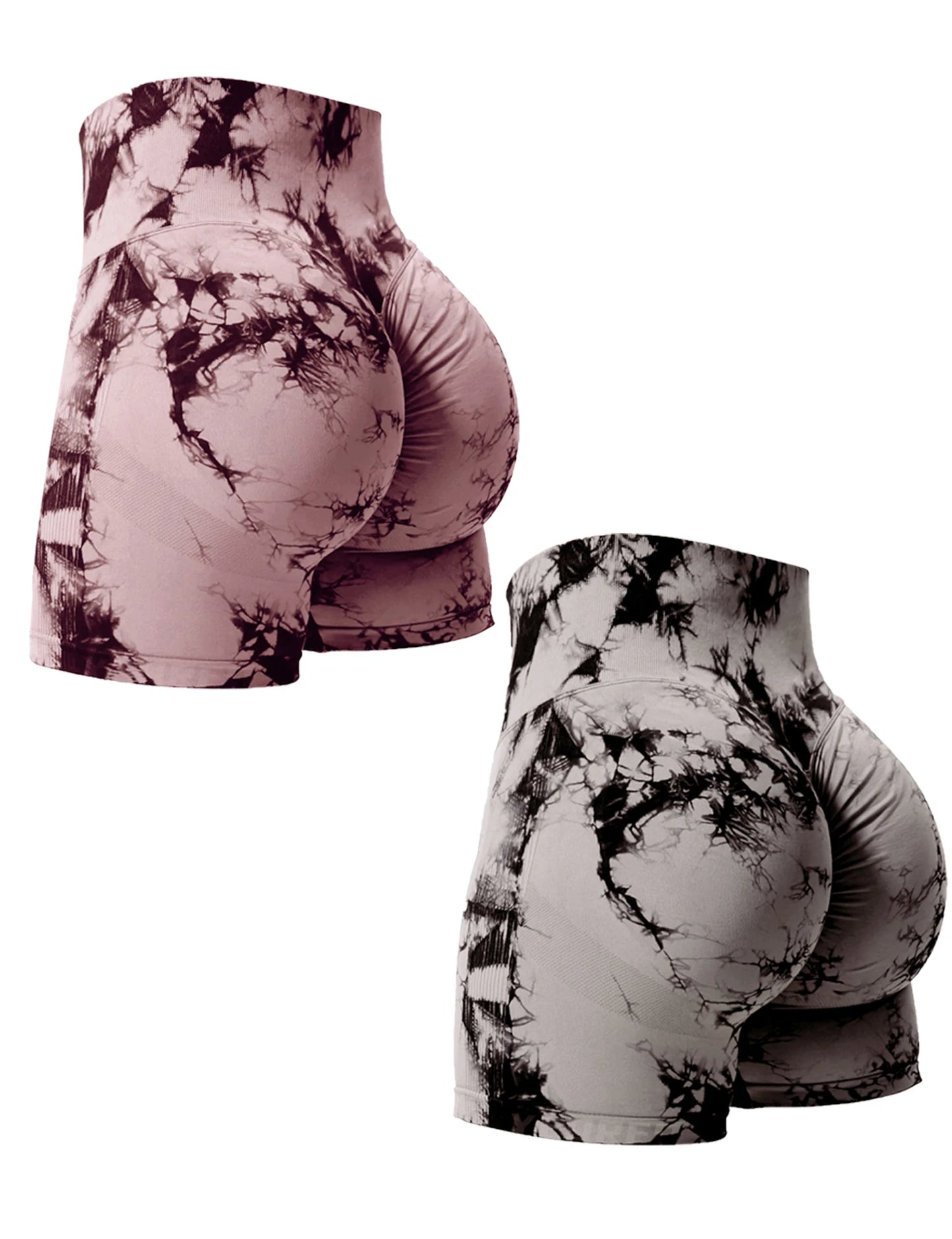 Tie Dye Butt Lifting Sexy 2pcs Gym Shorts Woman Skinny Stretch High Waist Sport Shorts Casual Seamless