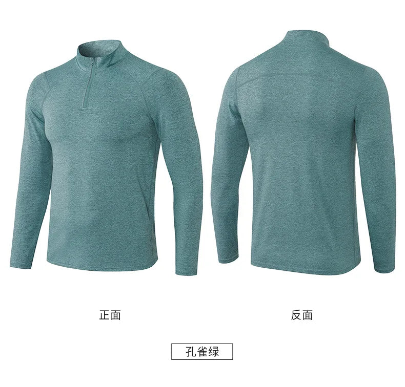 Men's Autumn Fitness Long-Sleeved Quick-Dry Running Tops Half-Zipper Slim-Fit Training Sweatshirt Baselayer Undershirts