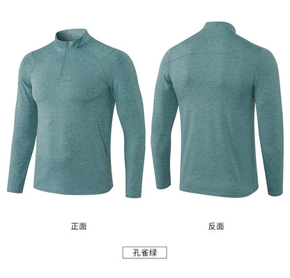 Men's Autumn Fitness Long-Sleeved Quick-Dry Running Tops Half-Zipper Slim-Fit Training Sweatshirt Baselayer Undershirts