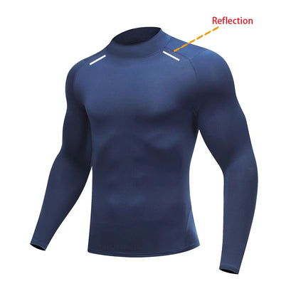 Autumn New Sports Shirt Men High Neck Compression Shirt Long Sleeved Training Top High Stretch Undershirt