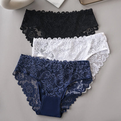 Luxury Floral Embroidery Lace Panties Women Briefs Sexy Hollow 3PCS Lingerie Female Underwear Ladies Breathable Underpants
