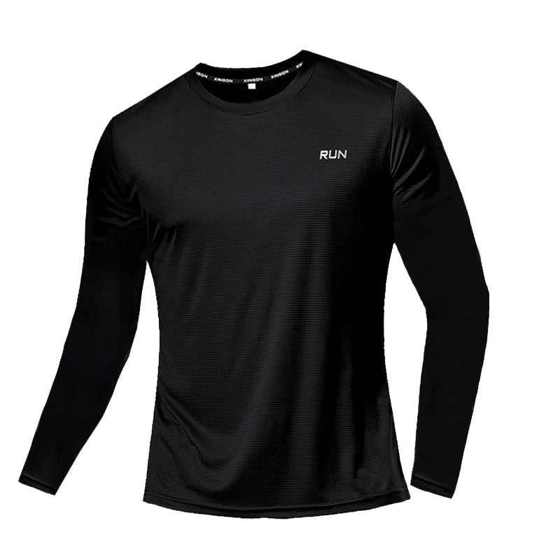 Summer Ice Silk Long Sleeve T-Shirt Men New Quick Dry Breathable Air Conditioning Outdoor Sun Protection Running Outer Wear