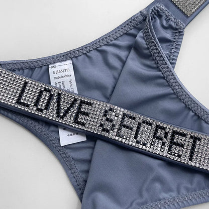 Letter Sexy Panties Women Thongs Rhinestones Diamonds G-string Sports Thong Low Waist Shorts Briefs T-back Fitness S-XL