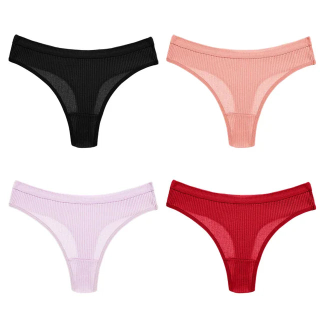 4Pcs Women's Panties G-Strings Set Fashion New Striped Soft Cotton Underwear Sexy Lingerie Sports Breathable Cozy