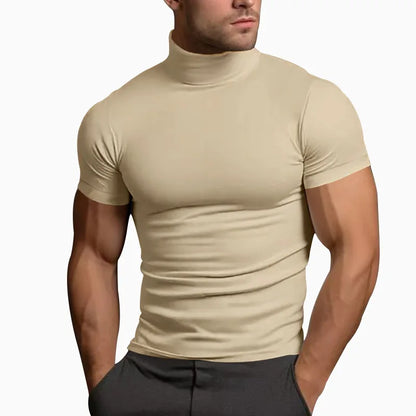 Cross-border Amazon summer solid color short-sleeved fashion bottoming shirt men's tight turtleneck T-shirt