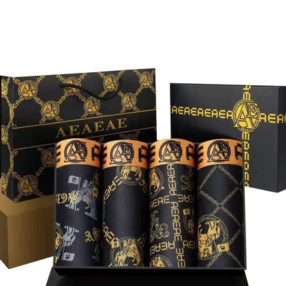 Men's Underwear Sexy Boxer Antibacterial Breathable Retro Print 4pcs Men Boxer Shorts Boys Thin Flat Corner Panties