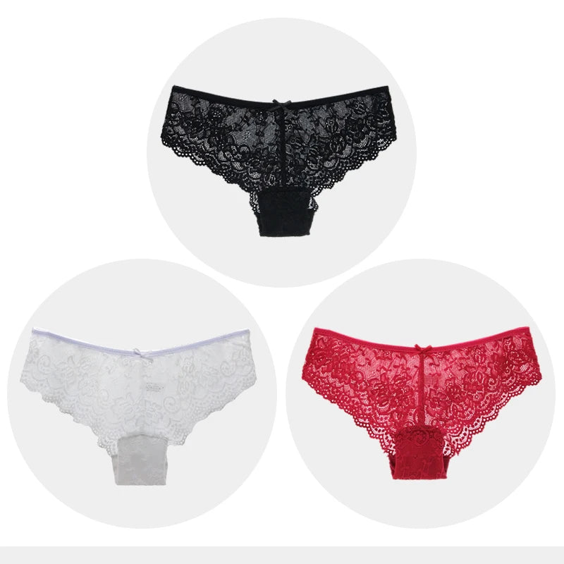 Women Briefs Sexy Full Lace Panties Hollow Out Low-waist Female Shorts Soft Solid Color Breathable Underwear Fast Ship 3pcs/lots