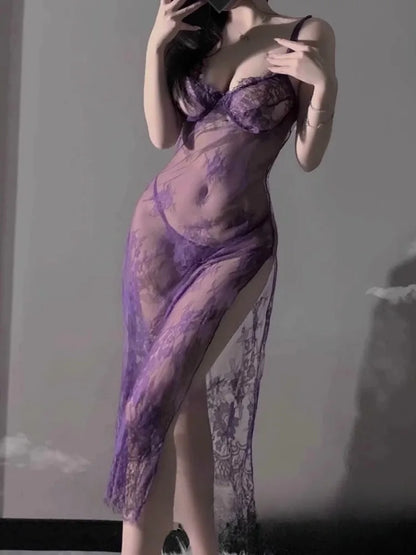 Sexy Women Secret Lingerie Transparent Ball Gowns Babydoll Evening Erotic Nightgown Temptation Long Underwear Nightdress