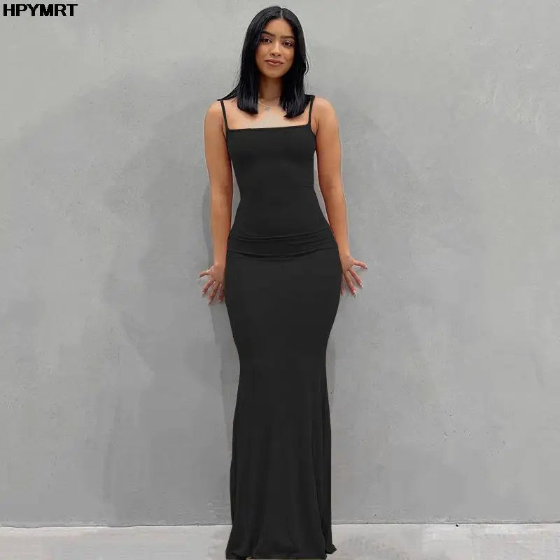 Satin Slip Sleeveless Backless Slim Sexy Maxi Dress Spring Women Party Y2K Concise Bodycon Elegant Dresses Female Clothing