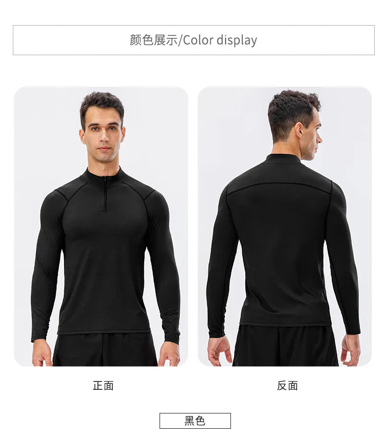 Men's Autumn Fitness Long-Sleeved Quick-Dry Running Tops Half-Zipper Slim-Fit Training Sweatshirt Baselayer Undershirts