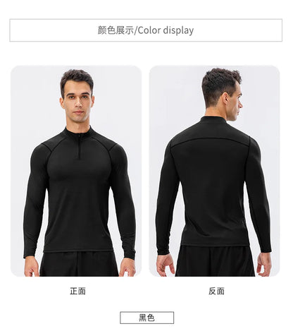 Men's Autumn Fitness Long-Sleeved Quick-Dry Running Tops Half-Zipper Slim-Fit Training Sweatshirt Baselayer Undershirts