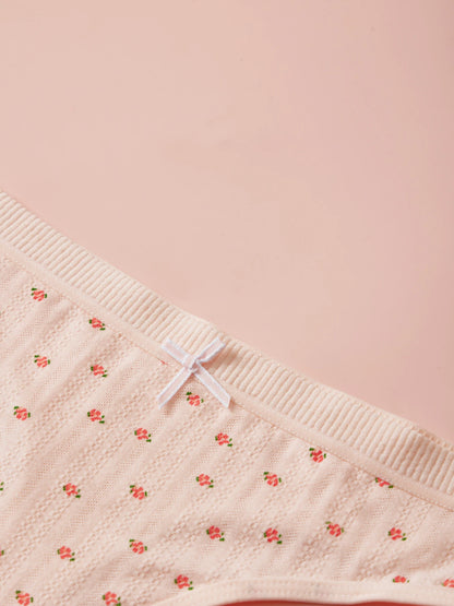 Sexy Women's Cotton Thong Panties 5pcs Low Rise Soft Comfortable Underwear Breathable Ladies Panties Bowknot for Everyday Wear