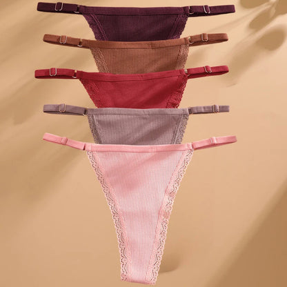 5PCS/Set Cotton Panties Sexy G-String Women's Underwear T-Back Lingerie Femme Underpants Briefs Adjustable Waist Thong Intimates