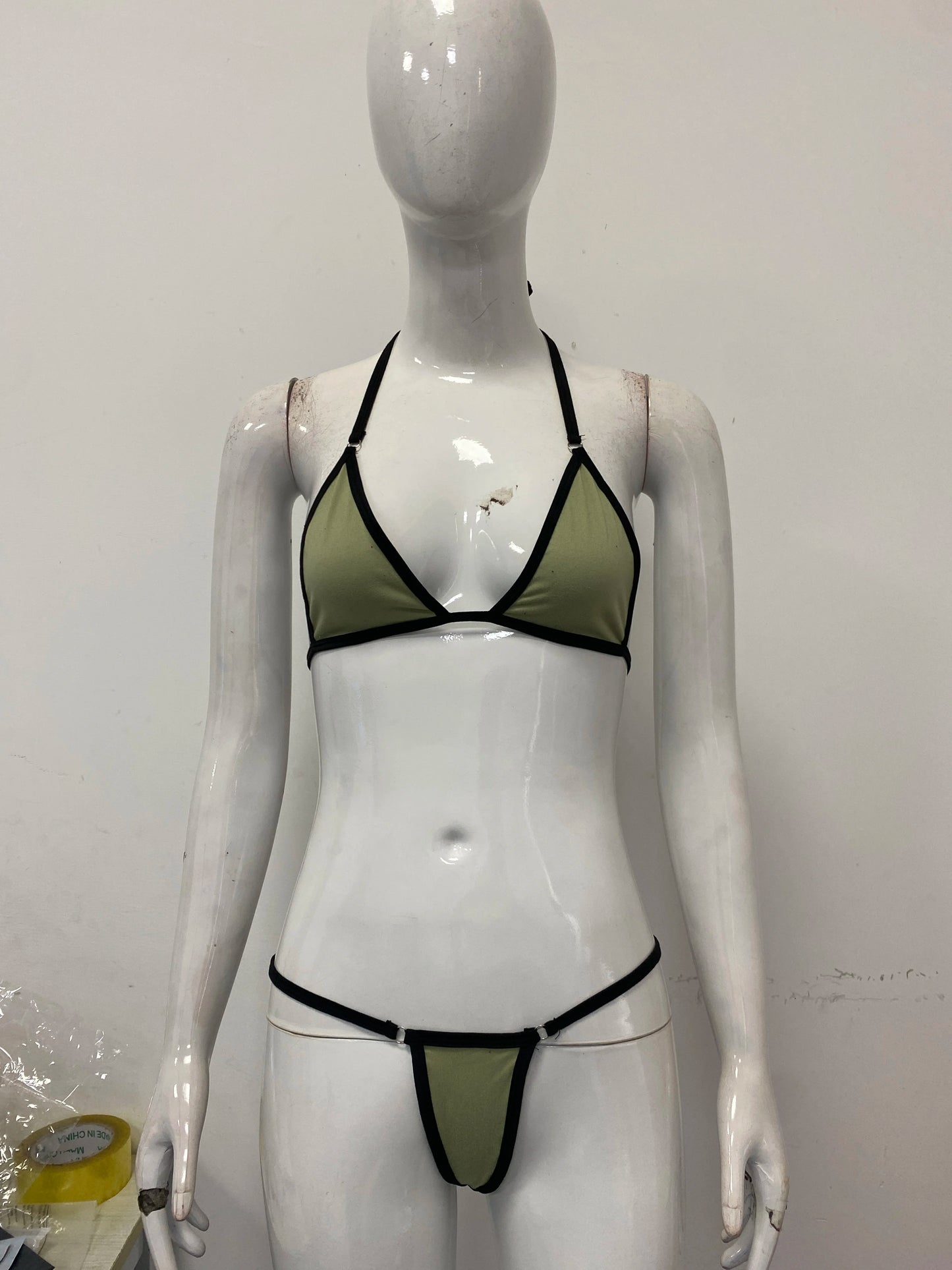 Summer fashion sexy three-point contrasting color backless hanging neck two-piece set bikini women's clothing