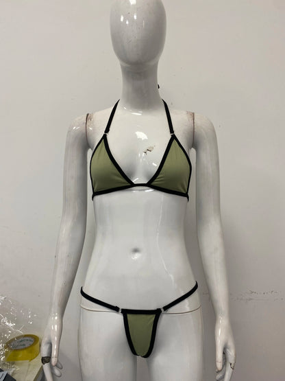 Summer fashion sexy three-point contrasting color backless hanging neck two-piece set bikini women's clothing