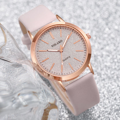 6PCS/Set Fashion Frosted Dial Women's Quartz Watch Leather Band Wrist Watches Heart Jewelry Set（Without Box）