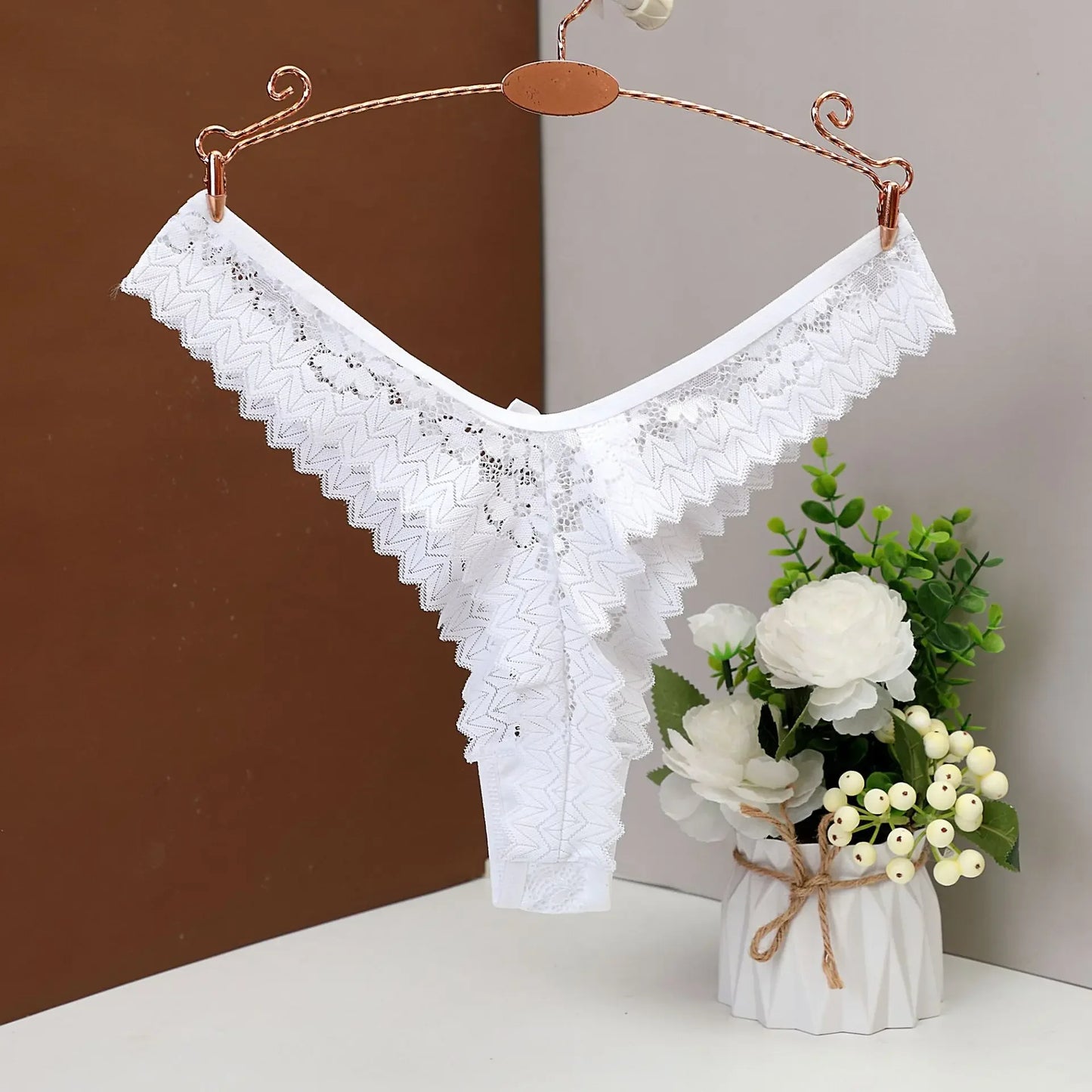 3PC Sexy T Back Woman Thong Panty Mid Waist Lace Panties Transparent Underwear "V-shape" Girls Erotic Panty
