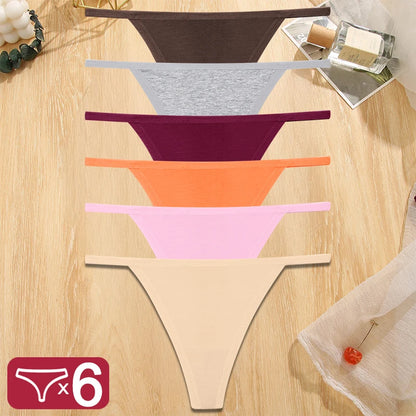 FINETOO 6PCS/Set Sexy Women Cotton G-String Underwear Low Waist Panties Girl T-back Panty Soft Thin Strap Femme Thong Lingerie