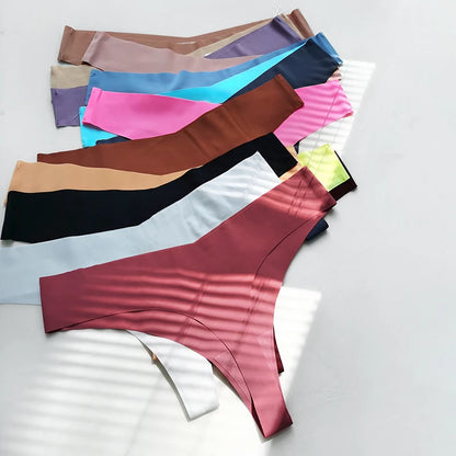 Seamless Thong Women Panties Sexy G String Ice Silk Underwear T Back Sports Yoga Girls Briefs Traceless Plus Size S-XL