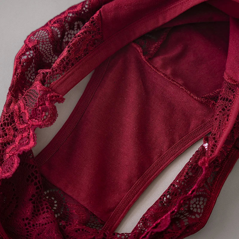 Luxury Floral Embroidery Lace Panties Women Briefs Sexy Hollow 3PCS Lingerie Female Underwear Ladies Breathable Underpants