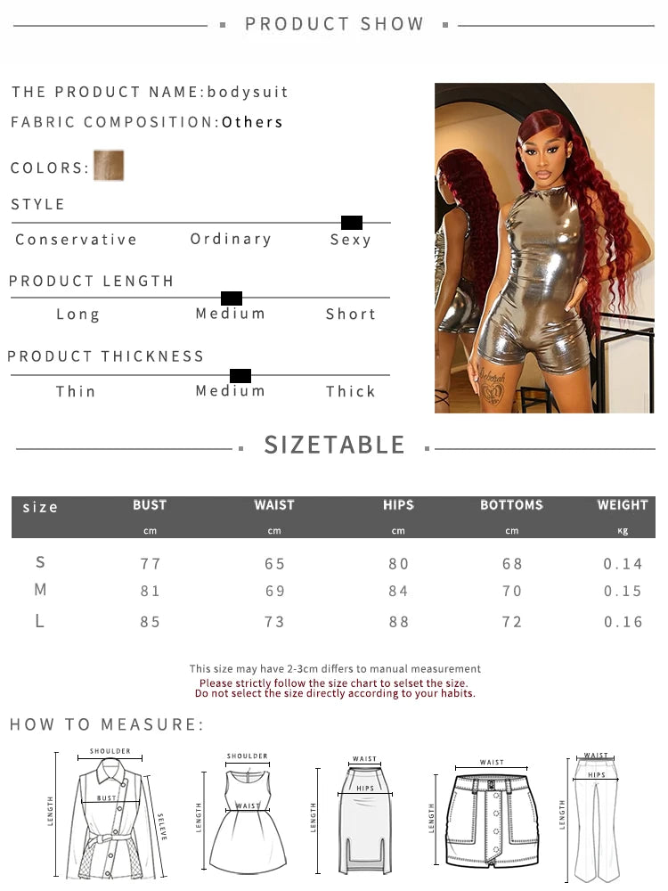 Sisterlinda Silky Shiny Playsuits Fashion Solid Stunning Reflective O-neck Backless Sleeveless Slim Rompers Mujer Party Clubwear