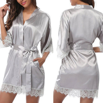 Women's Underwear Glossy Robe Pajamas Ice Silk plus Size Nightgown Homewear Fashion Trend