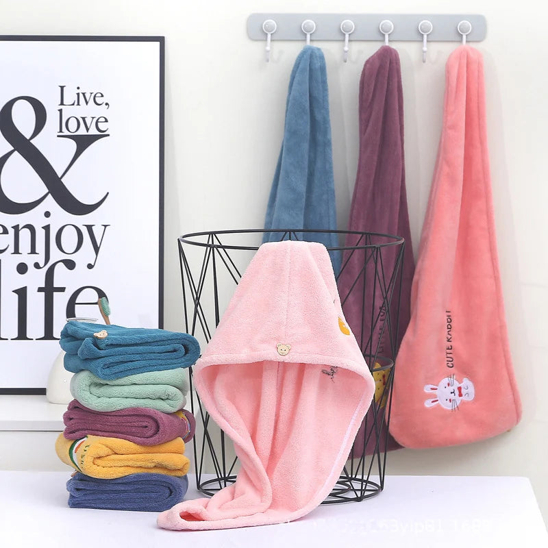 1Pc Embroidery Style Hair Drying Cap, Coral Fleece Thickened Hair Towel for Bathroom, Women's Absorbent Quick Drying Shower Cap,