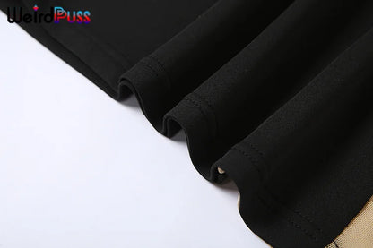 Weird Puss Beach Style Women Bikini 2 Piece Set Sexy Mesh Patchwork One Shoulder Bra Top+Bandage Briefs Vacation Trend Clubwear