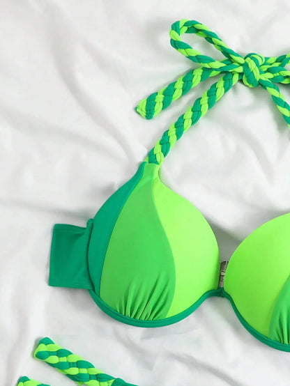 Women's Bikini Solid Color Beach Holiday Swimsuit with Steel Tracer