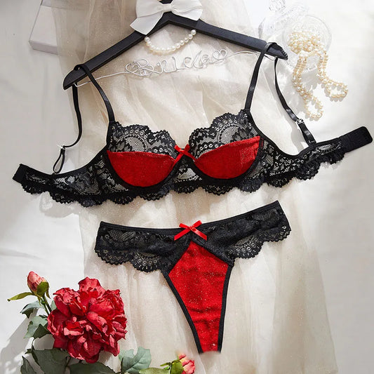 Lingerie Sexy Hot Lace Underwear Translucent Erotic Lingerie Ultra Thin Bra and Panty Set Romantic Underwear Women Lingerie Set
