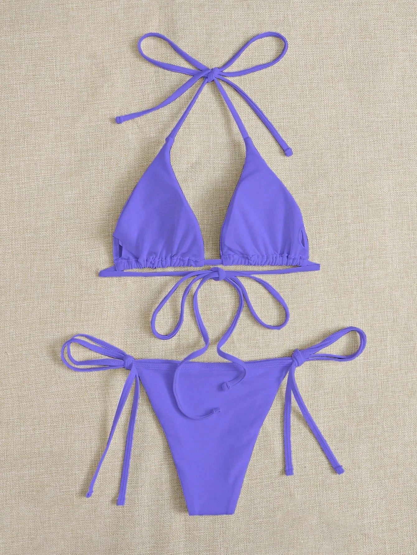 Solid color three-point bikini strap-on women's swimsuit set