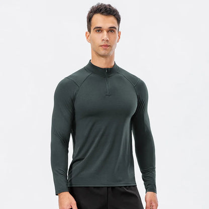 Men's Autumn Fitness Long-Sleeved Quick-Dry Running Tops Half-Zipper Slim-Fit Training Sweatshirt Baselayer Undershirts