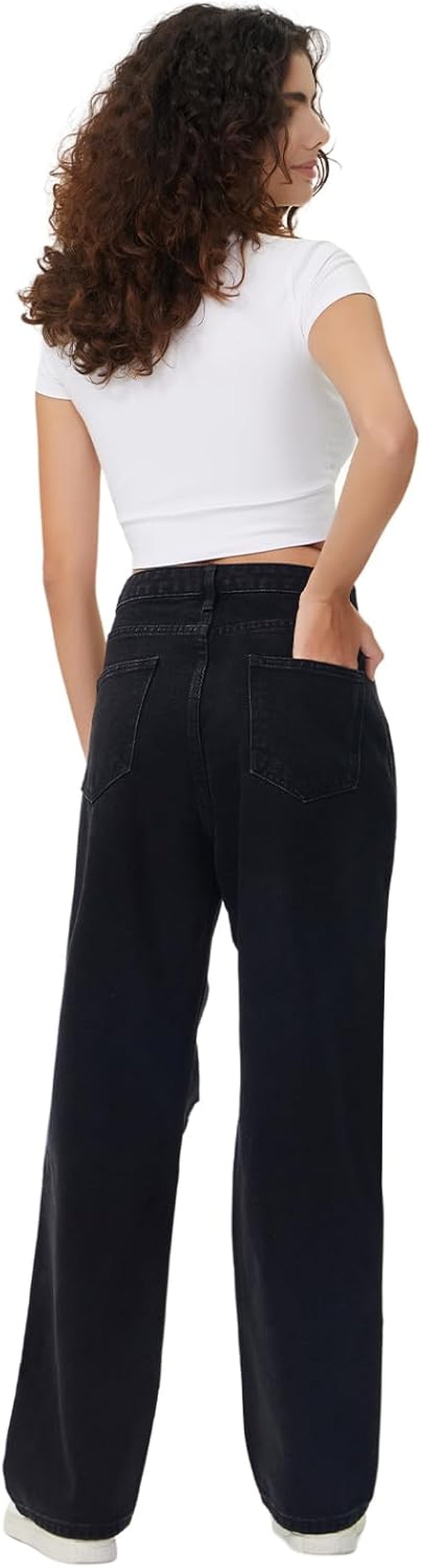 Women Loose Ripped Boyfriends Jeans High Waist Baggy Denim Pants Distressed Wide Leg Jeans Y2K